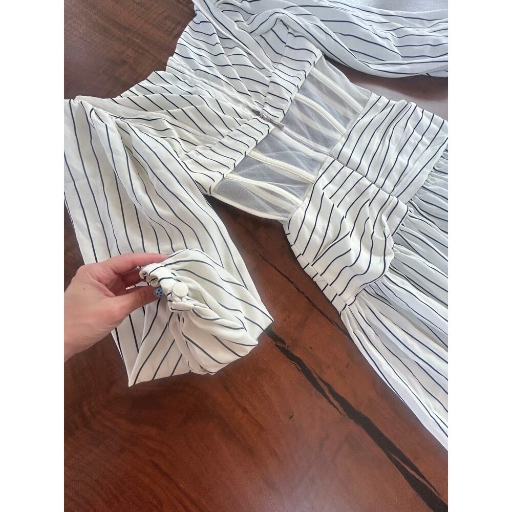 RARE Nafsika Skourti Striped Mesh Corset Dropwaist Midi Dress 4 S Avant Garde - Picture 6 of 10